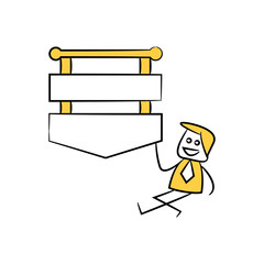 businessman and blank signage or signpost yellow stick figure theme