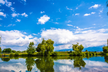 Fototapeta na wymiar blue sky and lake