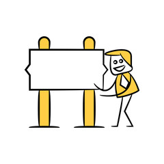 businessman and blank signage or signpost yellow stick figure theme