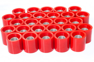 Wheel conveyor polyurethane piece of work for industry.