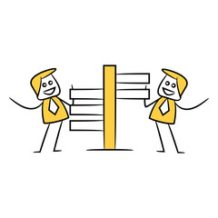 businessman and blank signage or signpost yellow stick figure theme