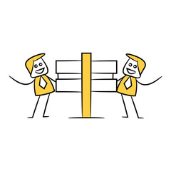 businessman and blank signage or signpost yellow stick figure theme