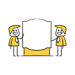businessman and blank signage or signpost yellow stick figure theme
