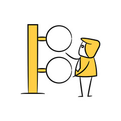 businessman and blank signage or signpost yellow stick figure theme