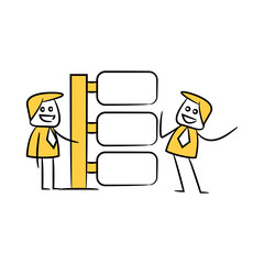 businessman and blank signage or signpost yellow stick figure theme