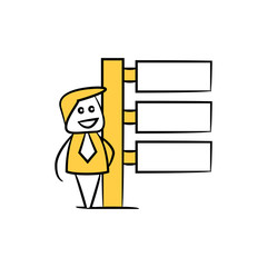 businessman and blank signage or signpost yellow stick figure theme