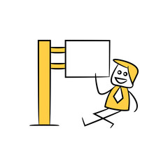 businessman and blank signage or signpost yellow stick figure theme