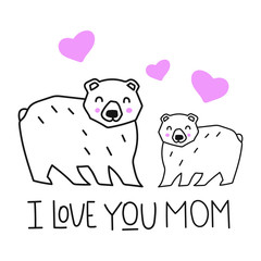 I love you mom. Hand drawn vector icon illustration design. Best for nursery, childish textile, apparel, poster, postcard.