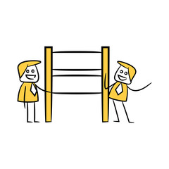 businessman and blank signage or signpost yellow stick figure theme