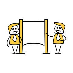 businessman and blank signage or signpost yellow stick figure theme