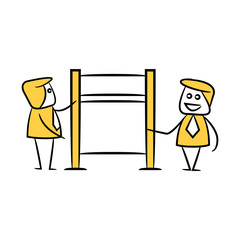 businessman and blank signage or signpost yellow stick figure theme