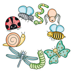 insects and garden animals kawaii characters