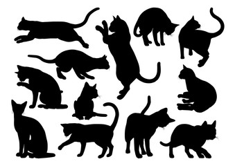 A cat silhouettes pet animals graphics set