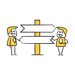 businessman and blank signage or signpost yellow stick figure theme