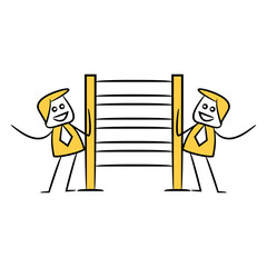 businessman and blank signage or signpost yellow stick figure theme