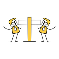 businessman and blank signage or signpost yellow stick figure theme