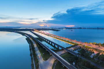 road bridge and railway to city