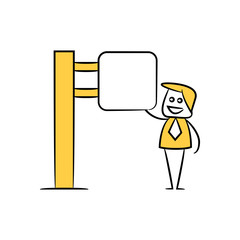 businessman and blank signage or signpost yellow stick figure theme