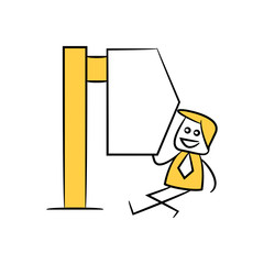 businessman and blank signage or signpost yellow stick figure theme