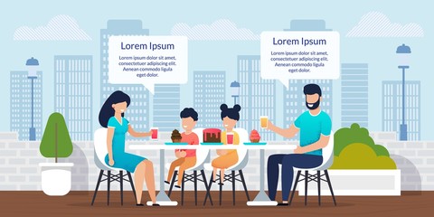 Happy Family Celebrating Birthday in Cafe Cartoon