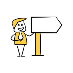 businessman and blank signage or signpost yellow stick figure theme