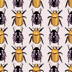 vector seamless pattern with bugs, insects background