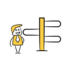 businessman and blank signage or signpost yellow stick figure theme