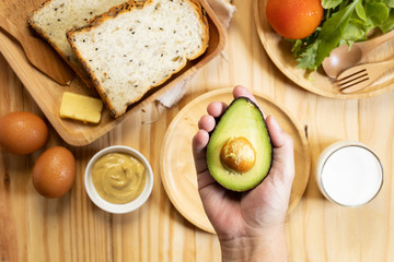 delicious healthy breakfast on wooden table