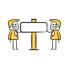 businessman and blank signage or signpost yellow stick figure theme