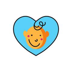 Cartoon logo design. Illustration of a happy lovely child. Vector image.