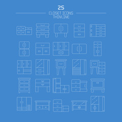 closet and wardrobe icons line design