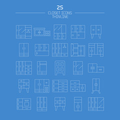closet and wardrobe icons line design
