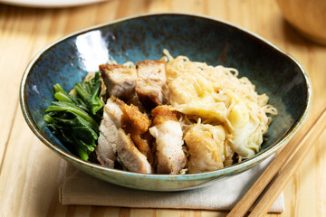 Chinese noodle with fried pork and wonton