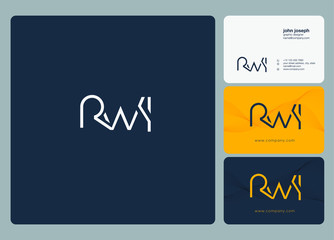 Letters R W I joint logo icon with business card vector template.