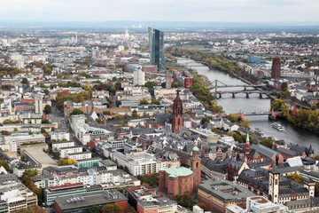 Panoramic view from observation point from Main Tower to Frankfurt and suburbans, Germany
