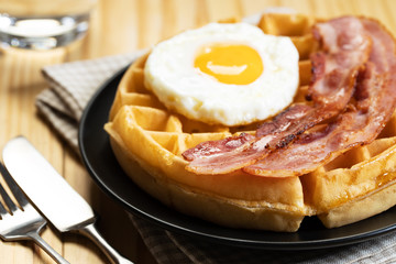 Savory bacon and egg waffle