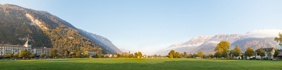Fototapeta na wymiar Panoramic view Hohematte park in Interlaken, Switzerland