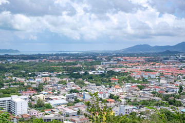 Many building of Phuket City from Khao Rang Viewpoint with clear sky.