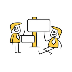 businessman and blank signage or signpost yellow stick figure theme