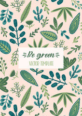Vector floral design with cute herbs and leaves.