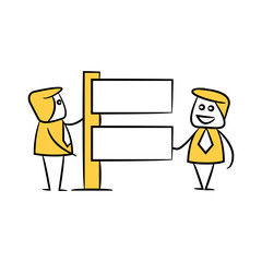 businessman and blank signage or signpost yellow stick figure theme