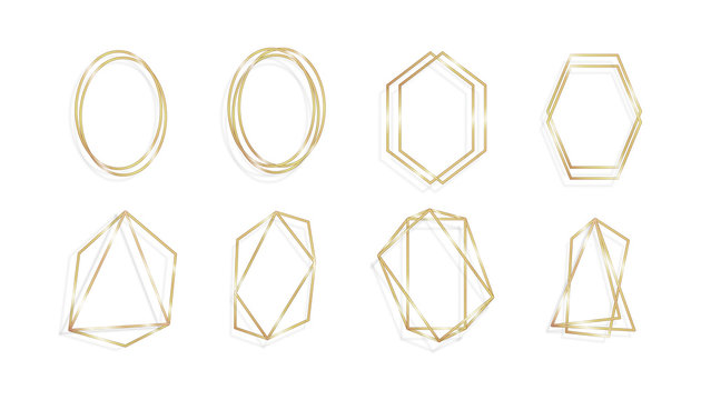 Set of geometric golden frame invitation cards isolared background line art