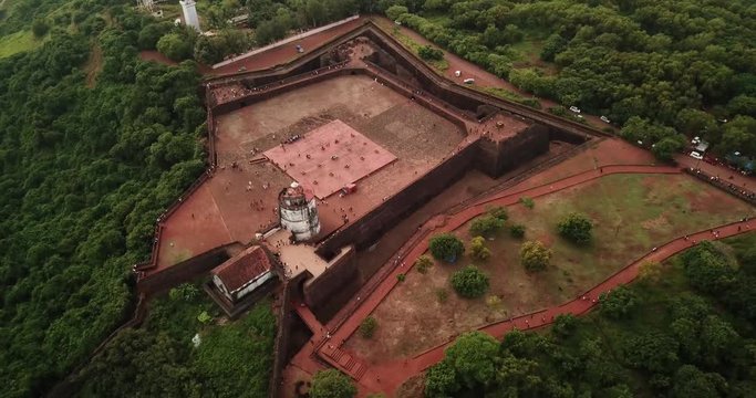 Drone shot of Fort Aguada in Goa, India.