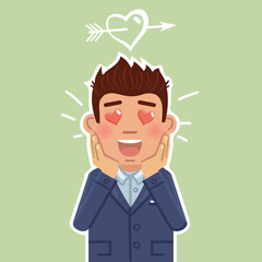 Fototapeta na wymiar Illustration of a businessman in love. Fall in love, emoji, facial expression, emotional face. Flat style vector illustration