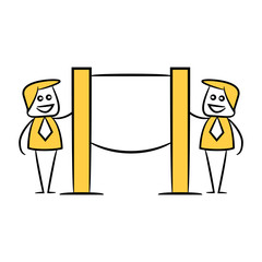 businessman and blank signage or signpost yellow stick figure theme