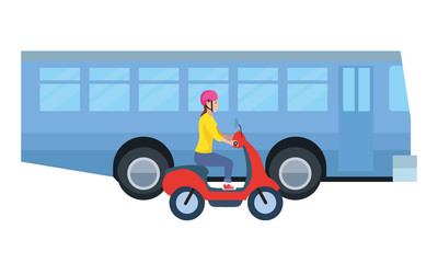 Vehicle and motorcycle with drivers riding