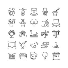 premium quality circus icon set,Magic related line icon set. Magical stuff linear vector icons,eps 10