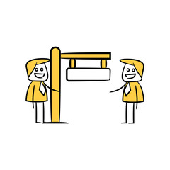businessman and blank signage or signpost yellow stick figure theme