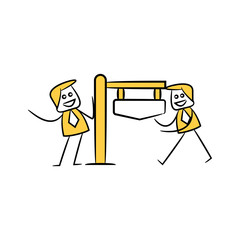 businessman and blank signage or signpost yellow stick figure theme