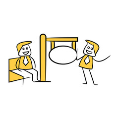 businessman and blank signage or signpost yellow stick figure theme
